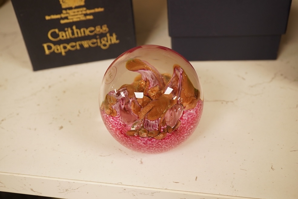 Four Caithness boxed paperweights to include ‘Garland’ and boxed Langham paperweight